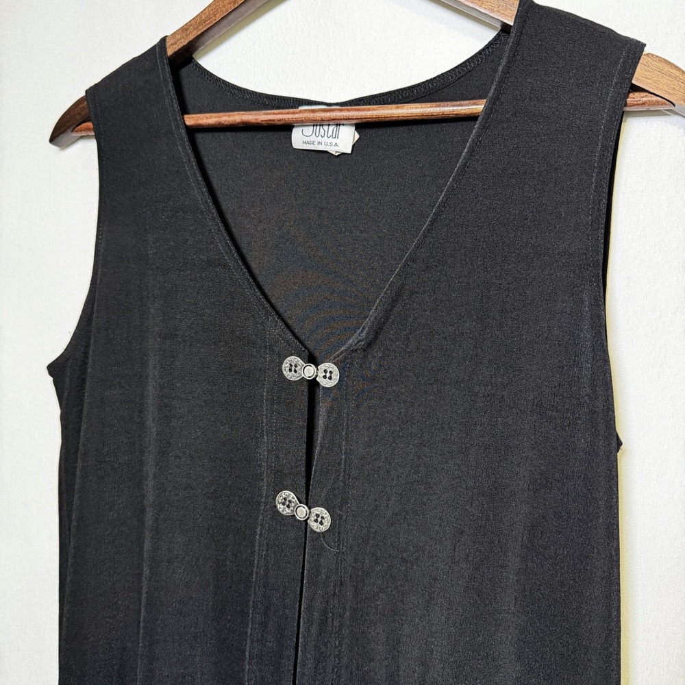 Jostar Womens Black Knit Midi Duster Cardigan Sleeveless Filigree Clasp V-Neck S